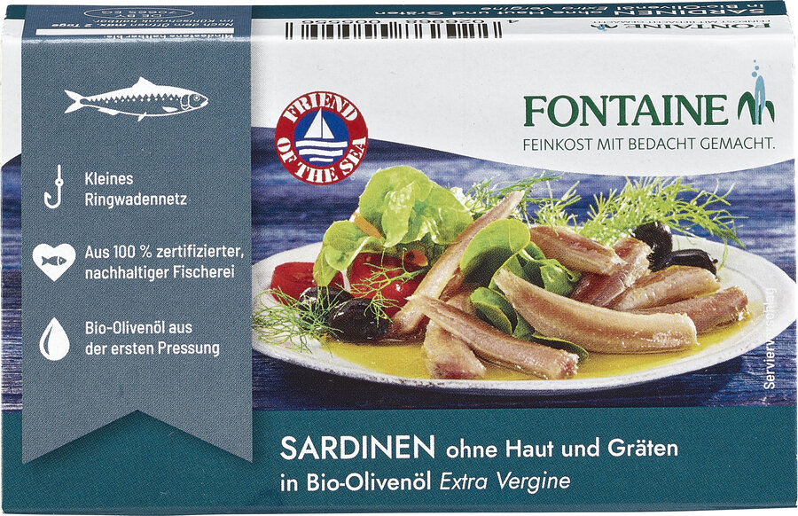 Sardinen ohne Haut und Gräten in Bio-Olivenöl 120g