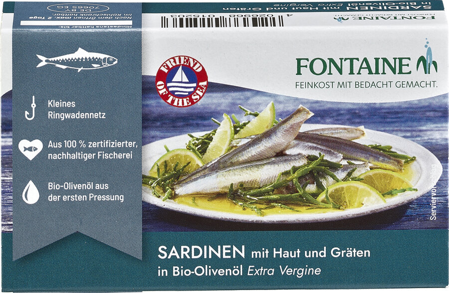  Sardinen mit Haut und Gräten in Bio-Olivenöl 120g 